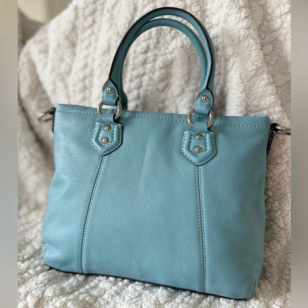 Vintage Coach Y2K Mini Ashley Leather Tote & Crossbody Bag Tiffany Blue & Silver - Picture 3 of 10